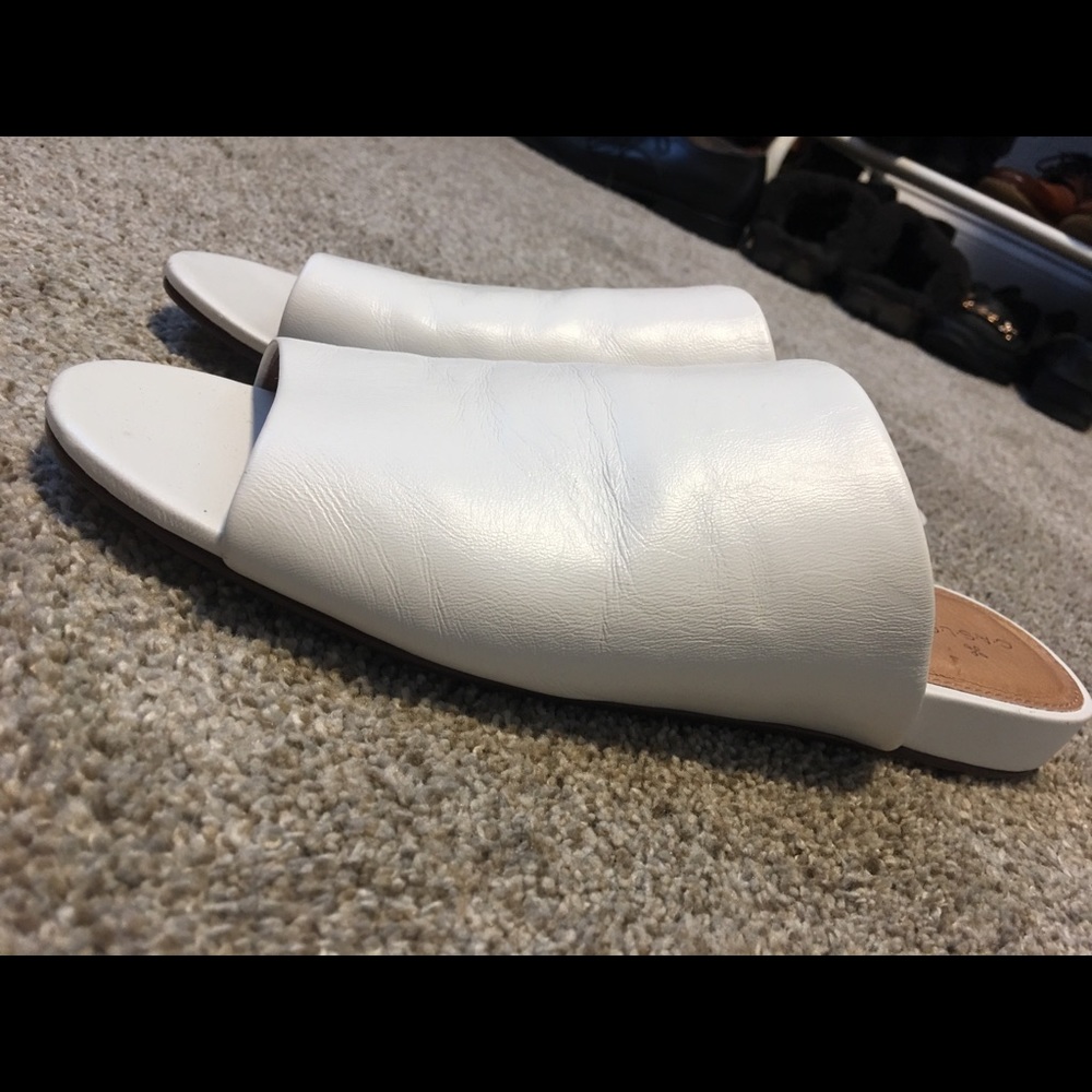 White Leather Caslon Open Toe Slides Size 9